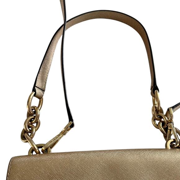 Michael Kors Cynthia Small Gold Metallic Leather Shoulder Bag Purse - Picture 6 of 9